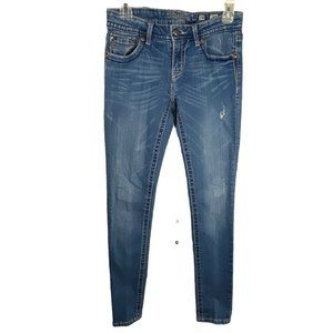 Miss Me Skinny Jeans Womens Sz 28 Medium Wash‎ Thick Stitch Studed Bling JP61035